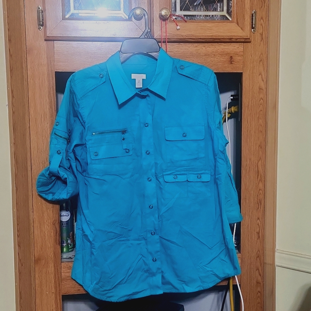 2 piece blue cargo pants and shirt